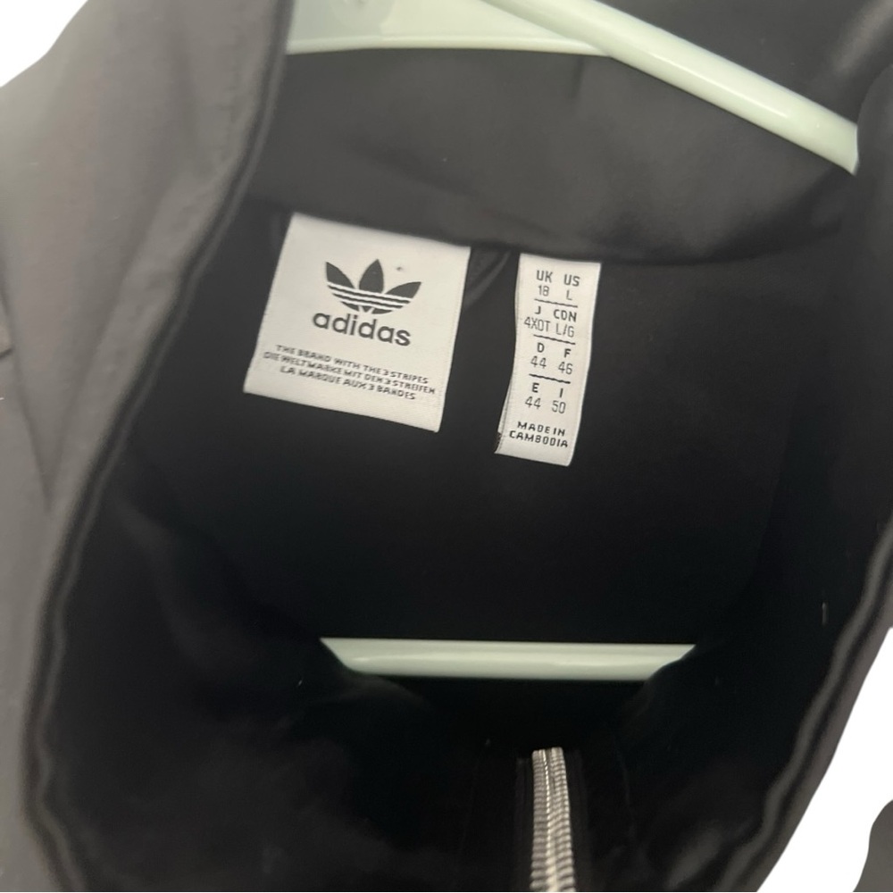 adidas Originals womens RARE Black Satin jacket sz L - Picture 6 of 6